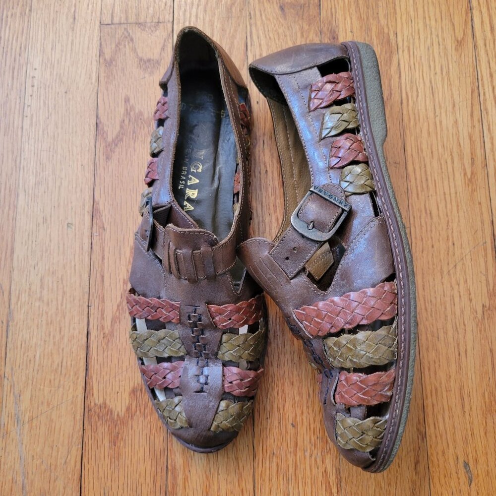 Zengara Brazil Braided Woven Leather 8.5D Sandals Vintage Fisherman Boho Strappy